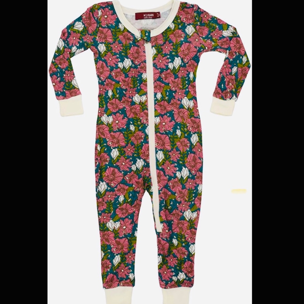 New Without Tags Milkbarn Floral Bamboo Zipper Pajamas 6-9Months